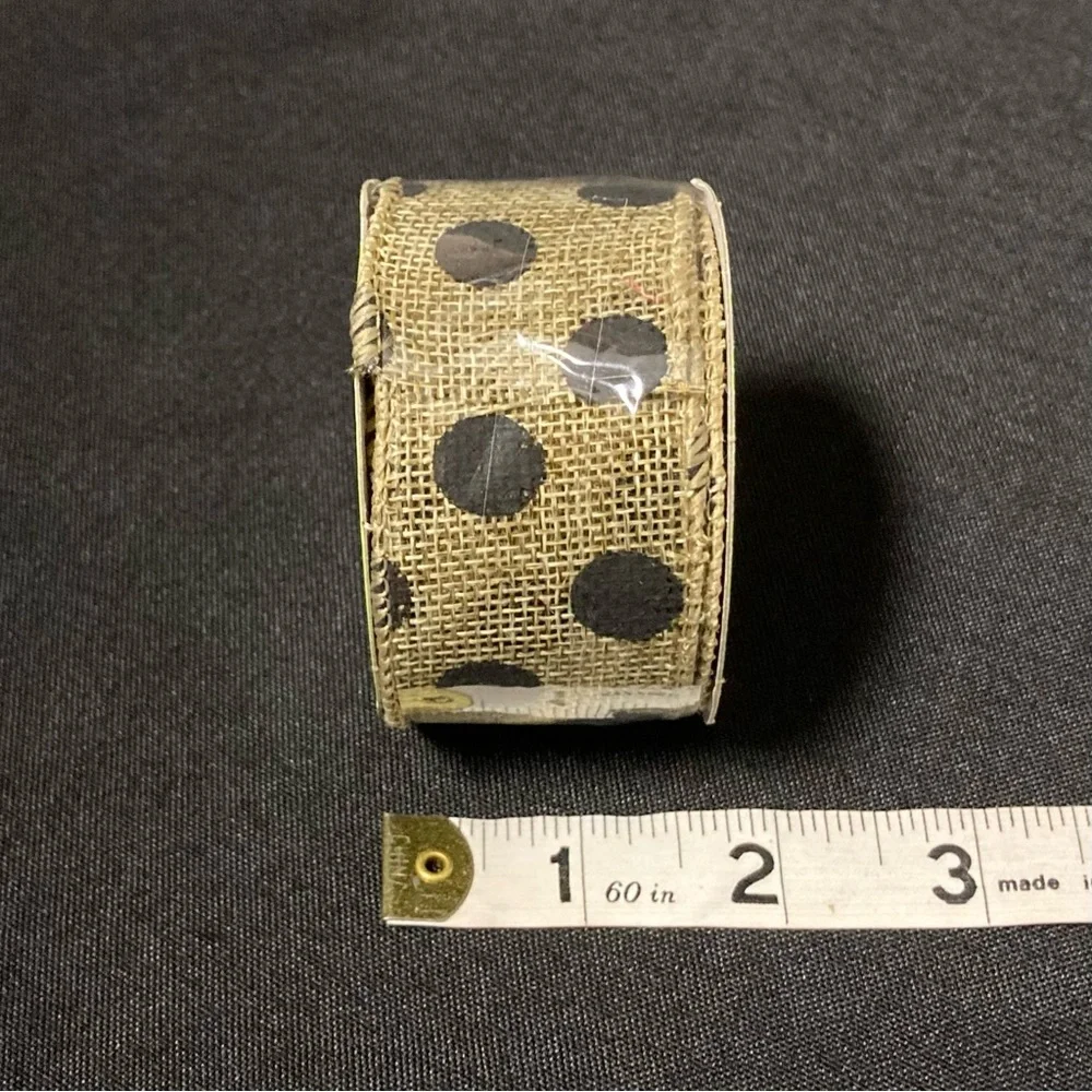 ⭐️ Floral Garden Brown Polka Dot Burlap Craft Ribbon 1.5” x 108”